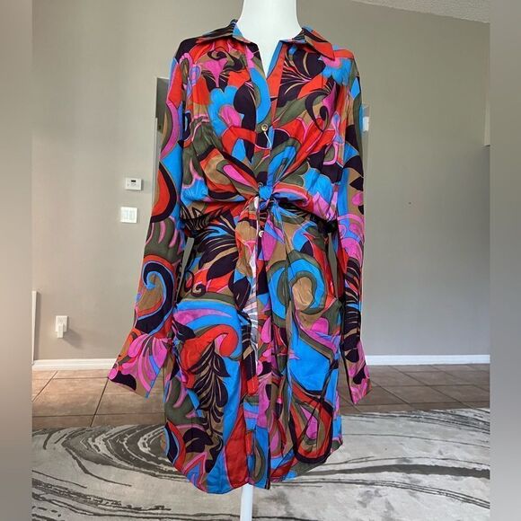 Souvenir Floral Mini Button Down Shirt Dress - Picture 2 of 16